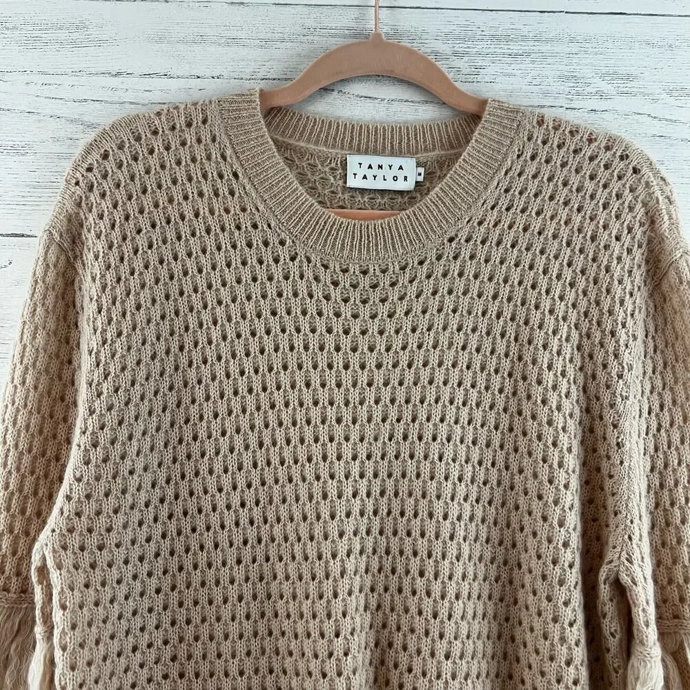 Tanya Taylor Naomi Open Knit Fringe Sweater Size‎ M